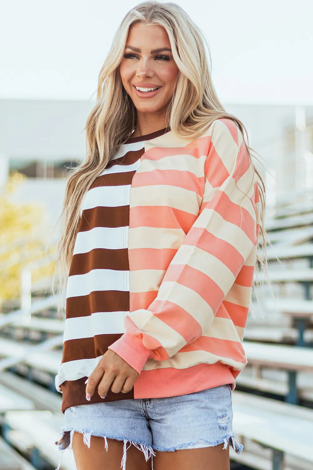 Striped Round Neck Long Sleeve Sweatshirt