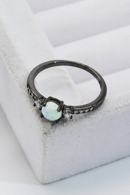 925 Sterling Silver Round Opal Ring