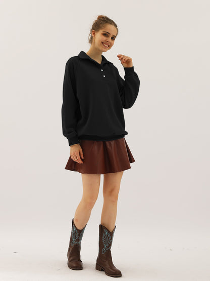 Ninexis Full Size Quarter-Button Collared Sweatshirt