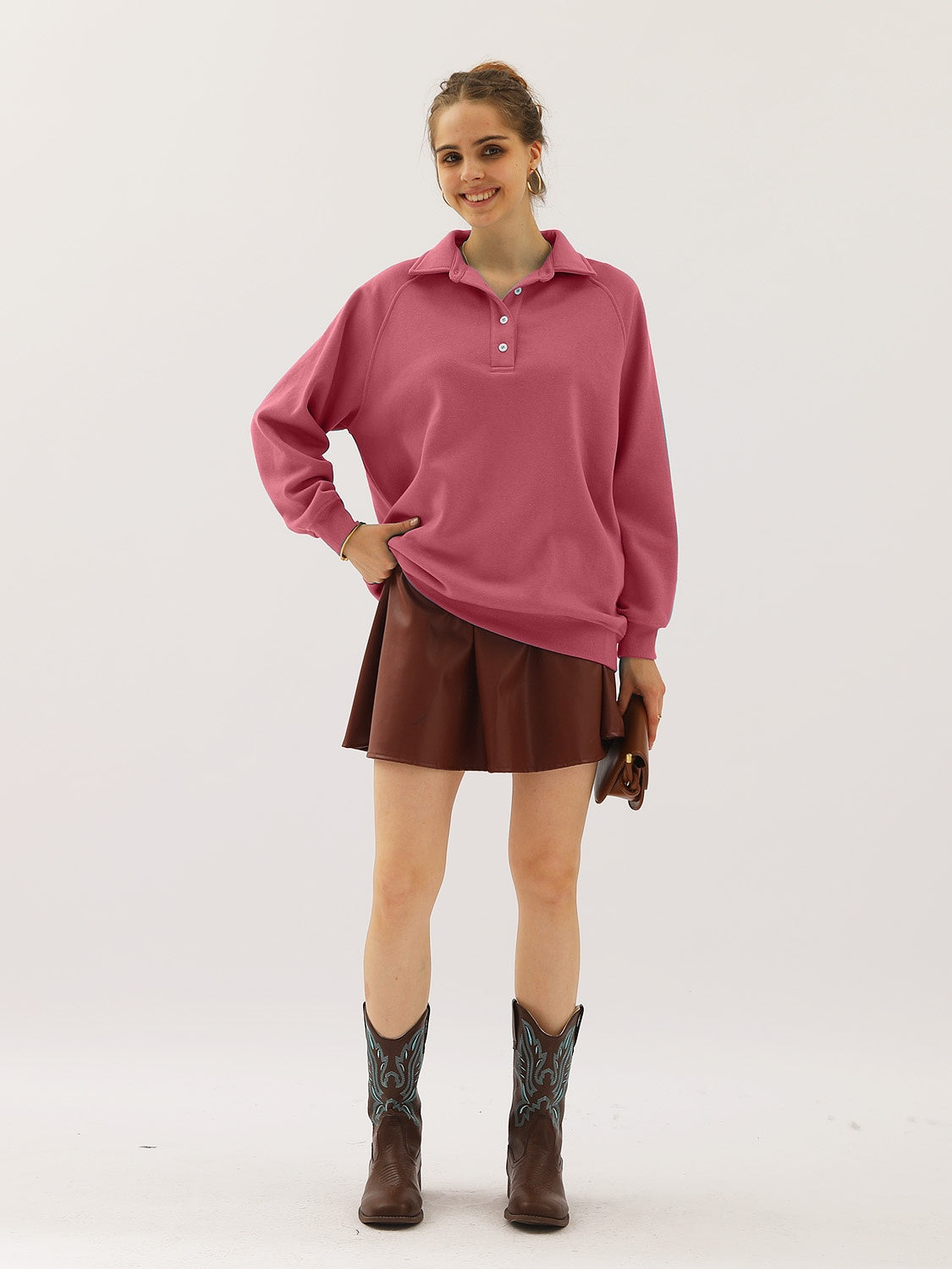 Ninexis Full Size Quarter-Button Collared Sweatshirt