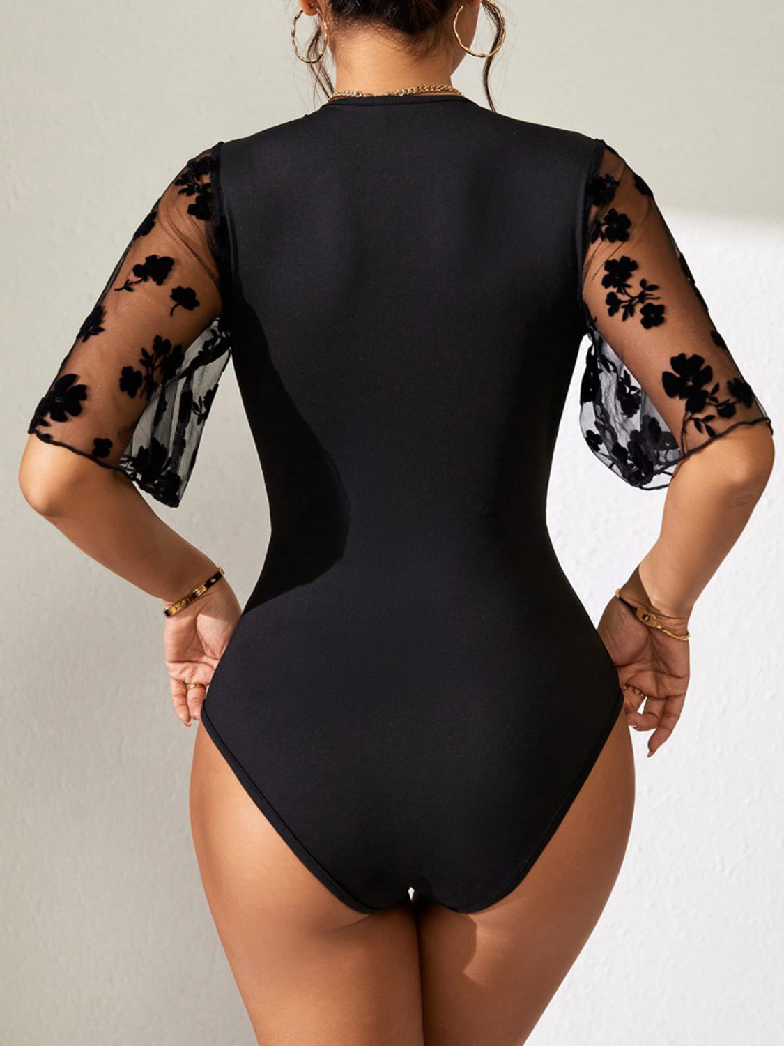 Surplice Lace Half Sleeve Bodysuit