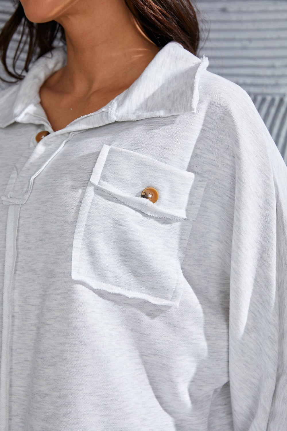 Exposed Seam Collared Neck Sweatshirt