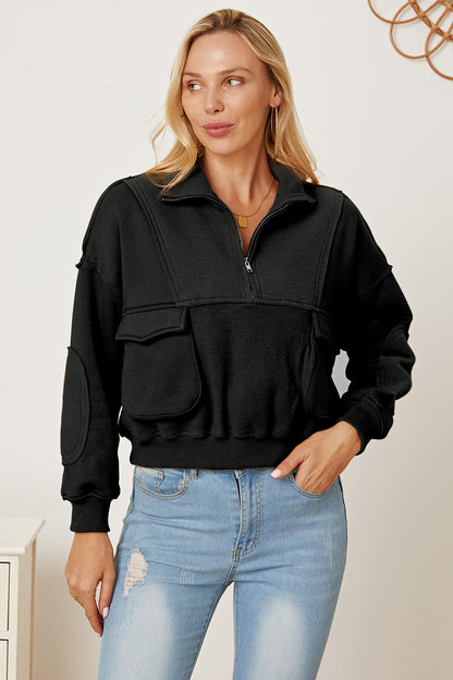 MeiMei Half Zip Long Sleeve Sweatshirt with Pockets