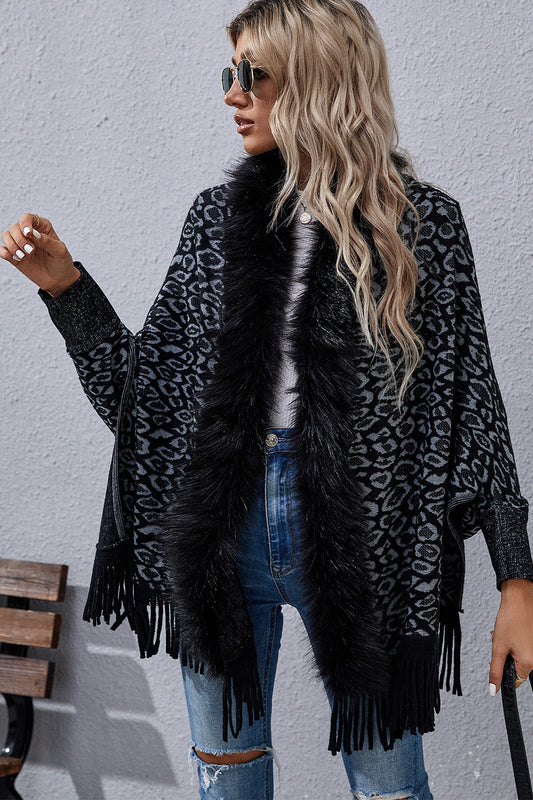 Leopard Fringe Detail Poncho