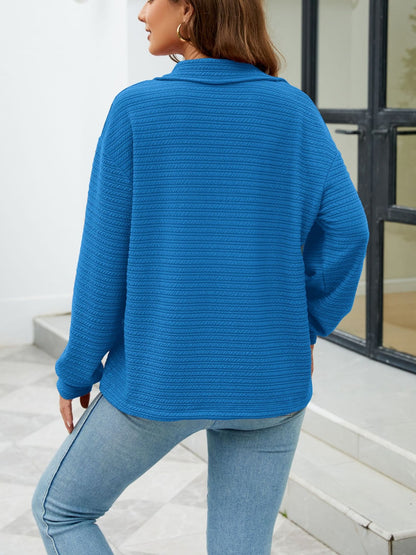 Quarter-Zip Collared Drop Shoulder Sweatshirt