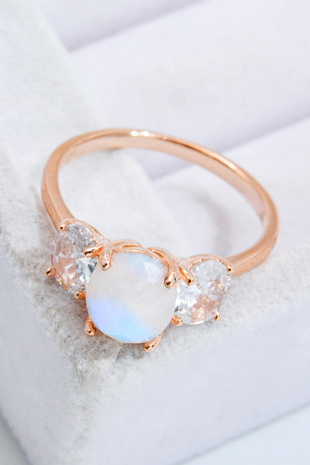 Natural Moonstone and Zircon Ring