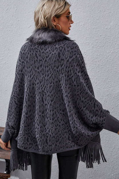 Leopard Fringe Detail Poncho