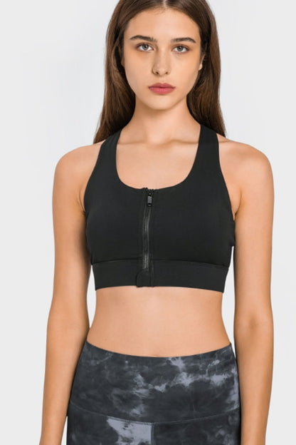 Millennia Zip Up Racerback Sports Bra