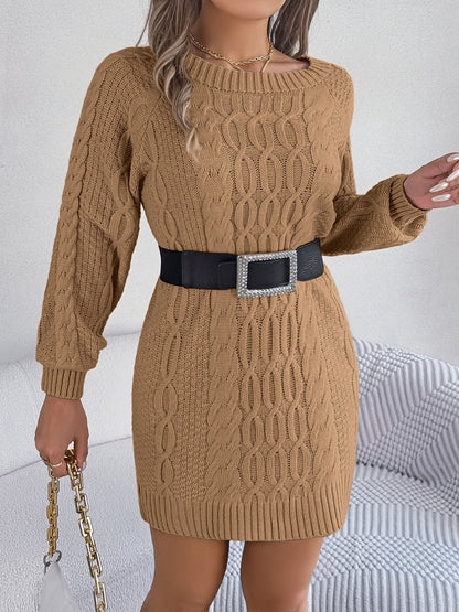 Cable-Knit Round Neck Sweater Dress