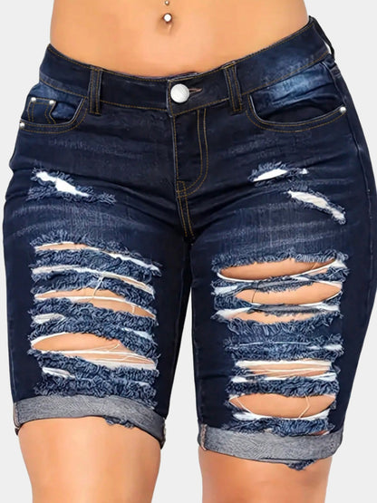 Distressed Denim Shorts with Pockets