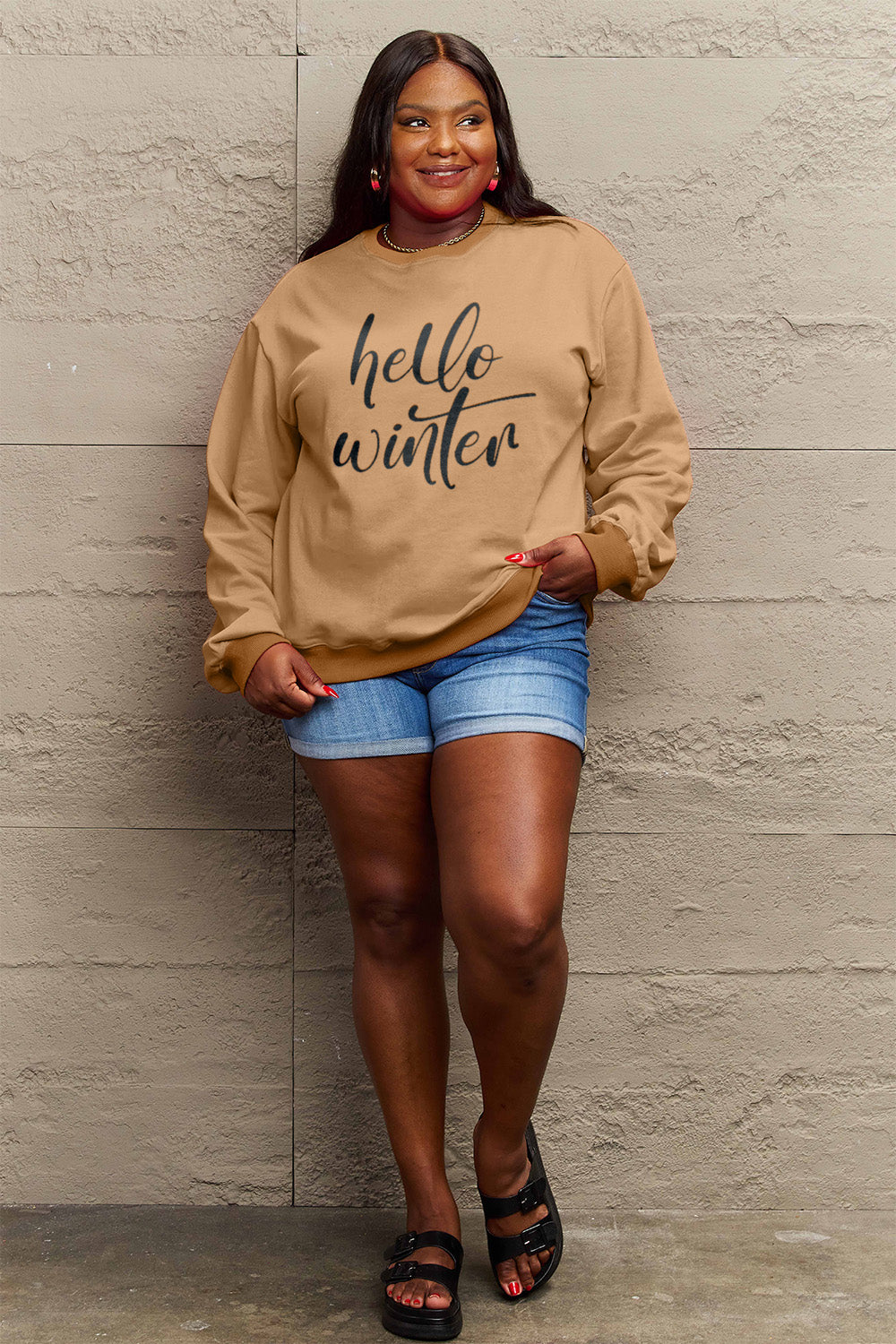 Simply Love Full Size HELLO WINTER Graphic Sweatshirt