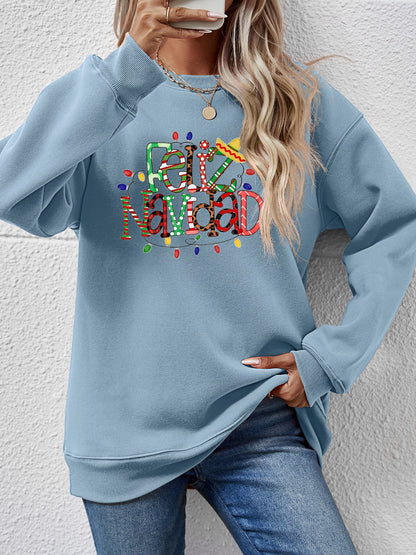 FELIZ NAVIDAD Round Neck Drop Shoulder Sweatshirt