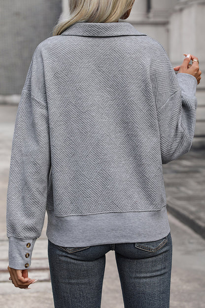 Perfee Textured Dropped Shoulder Johnny Collar Sweatshirt