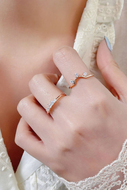 Natural Moonstone and Zircon Three-Piece Ring Set