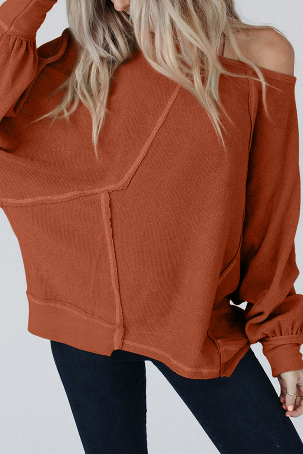 Seam-Detail Long Sleeve Blouse