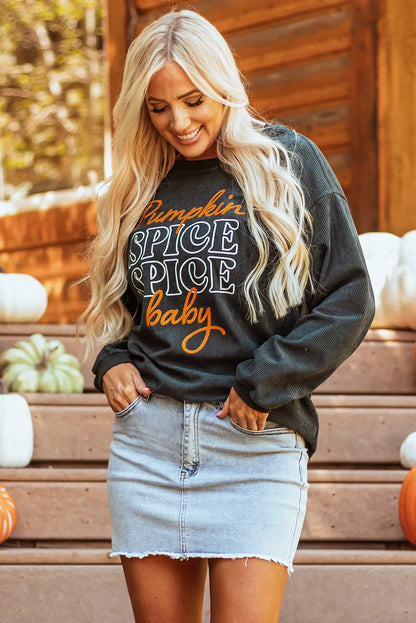 Letter Graphic Round Neck Long Sleeve Sweatshirt