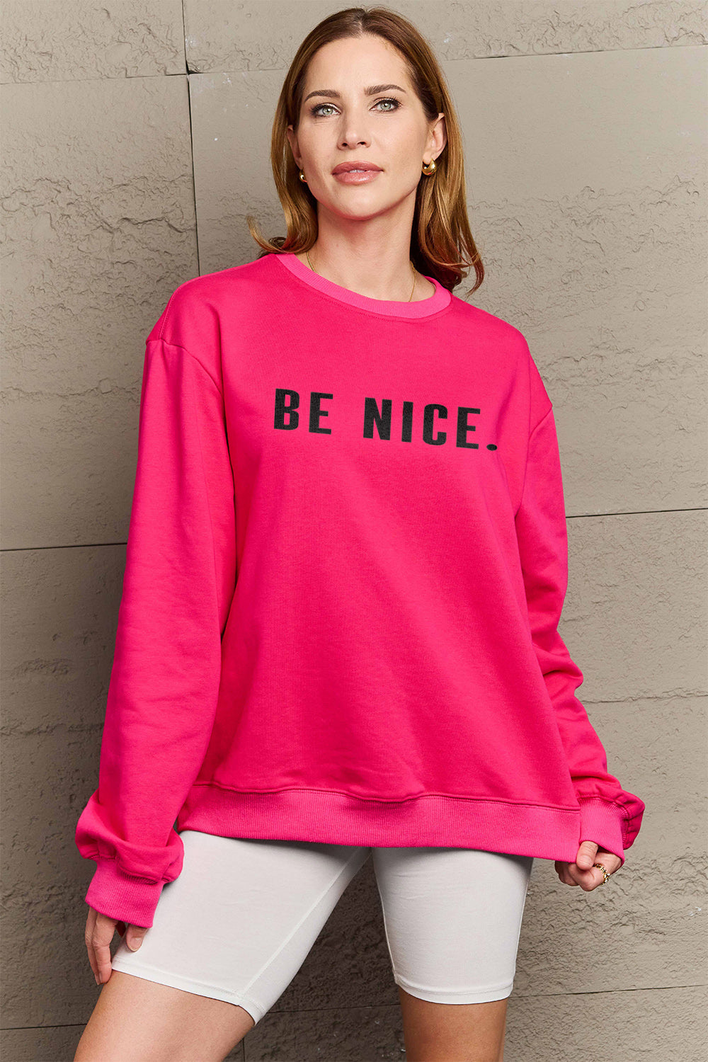 Simply Love Full Size BE NICE Graphic Sweatshirt