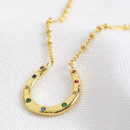 Inlaid Zircon 18K Gold-Plated U Shape Pendant Necklace