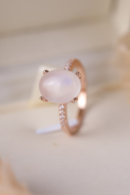 High Quality Natural Moonstone 925 Sterling Silver Side Stone Ring