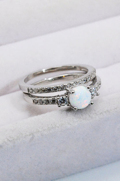 925 Sterling Silver Opal Split Shank Ring