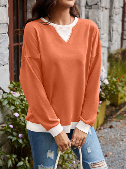 Lovelet Contrast Round Neck Long Sleeve Sweatshirt