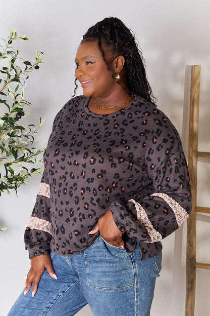 Jade By Jane Full Size Leopard Lace Detail Blouse