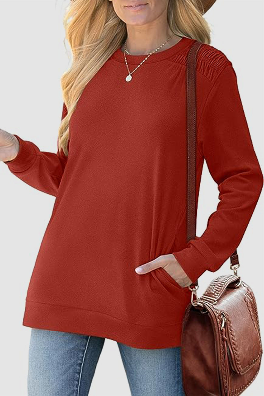 Ruched Round Neck Sweatshirt