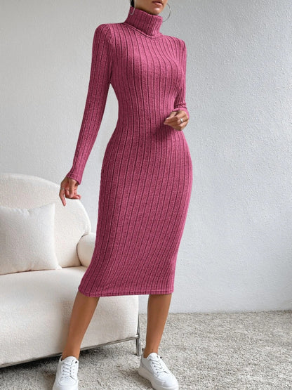 Turtleneck Long Sleeve Midi Sweater Dress