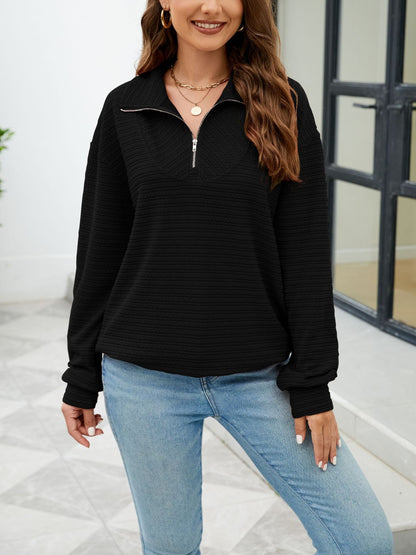 Quarter-Zip Collared Drop Shoulder Sweatshirt