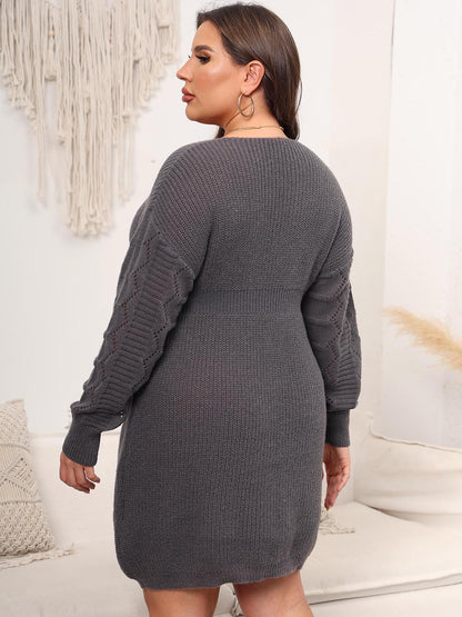 Plus Size Dropped Shoulder Long Sleeve Knit Mini Dress