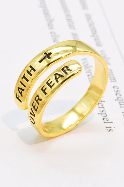 925 Sterling Silver FAITH OVER FEAR Bypass Ring