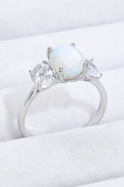 Natural Moonstone and Zircon Ring