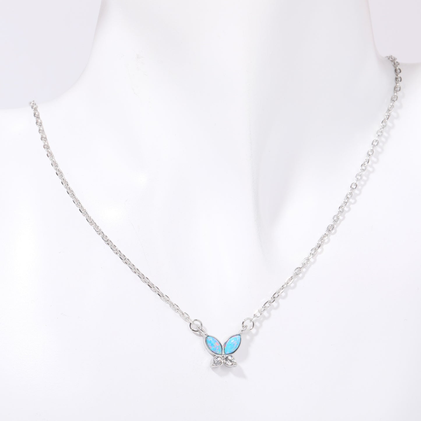 Titanium Steel Natural Opal Butterfly Necklace