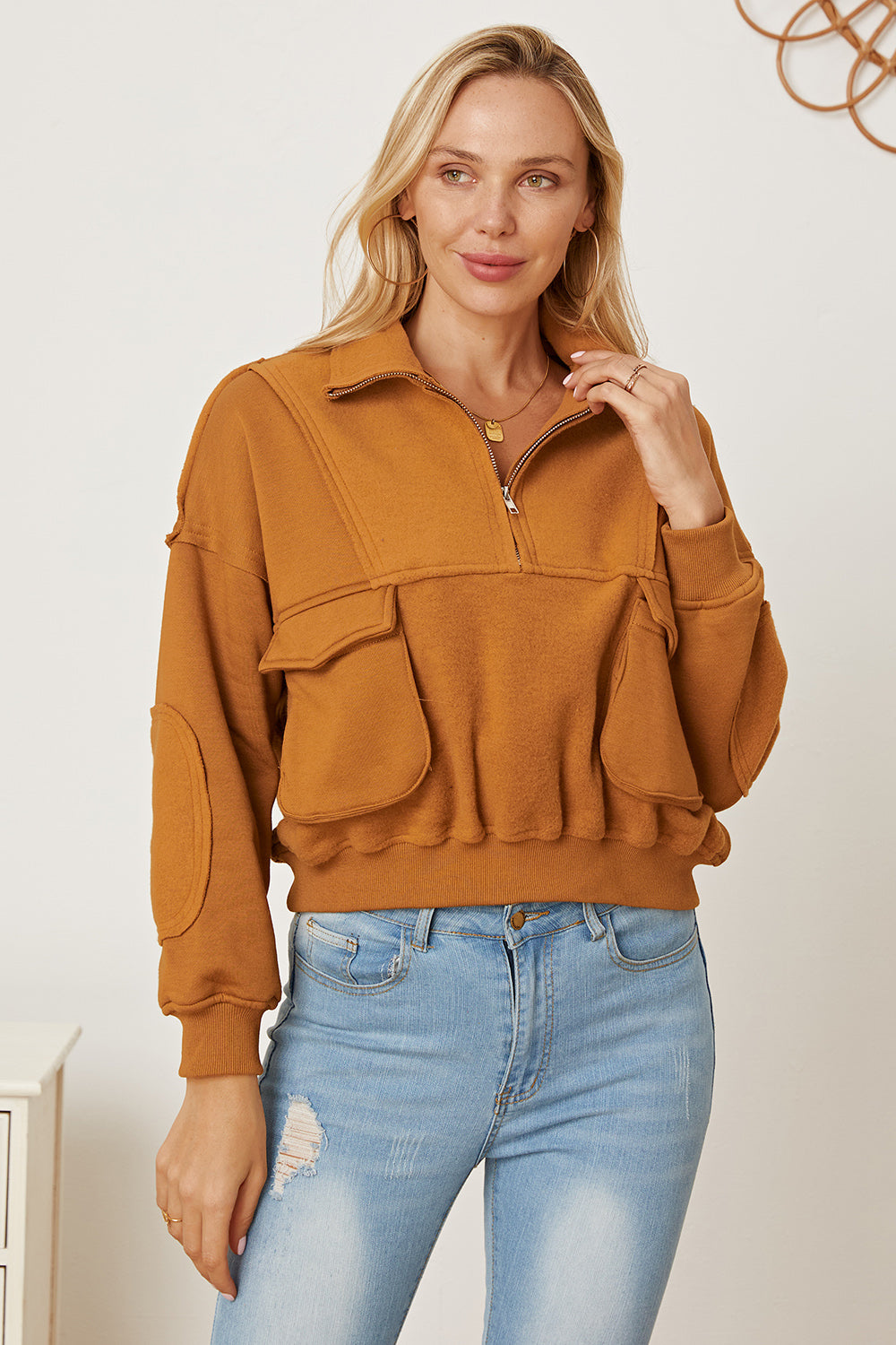 MeiMei Half Zip Long Sleeve Sweatshirt with Pockets