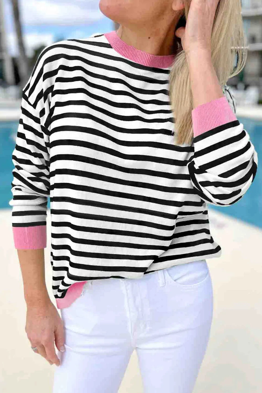 Striped Round Neck Long Sleeve Sweatshirt