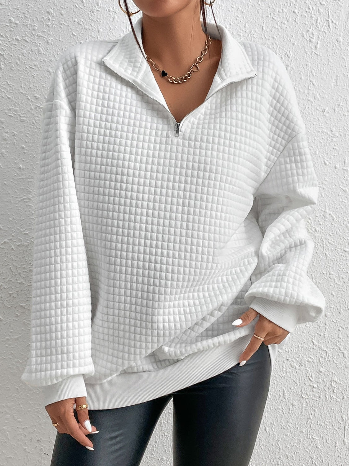 Collared Neck Long Sleeve Sweatshirt