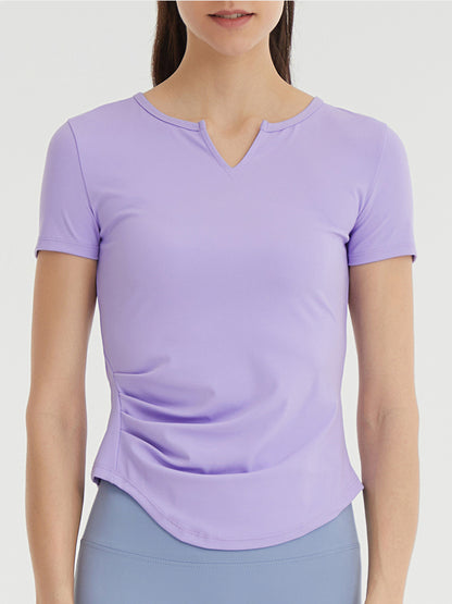 Notched Neck Short Sleeve Active Top