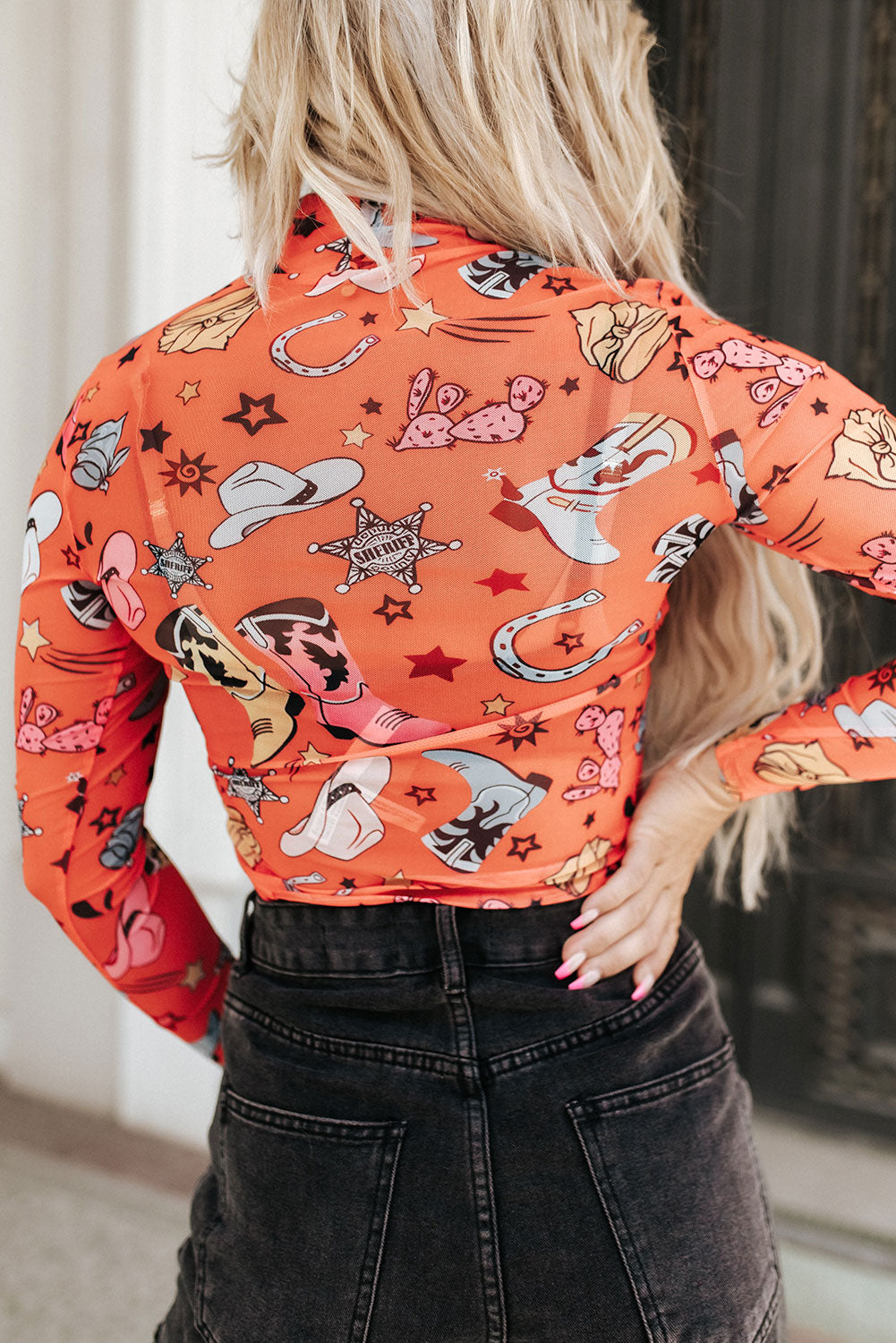 Printed Mock Neck Long Sleeve Bodysuit