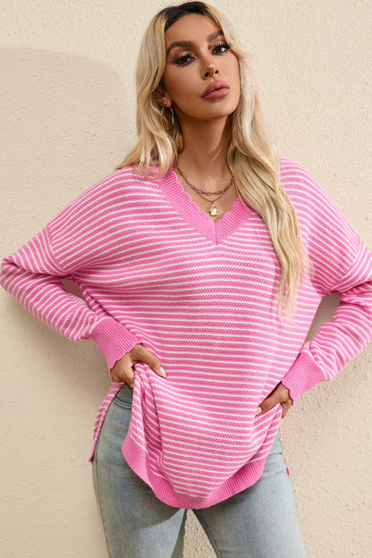 Striped V-Neck Long Sleeve Top