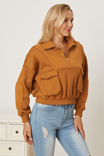 MeiMei Half Zip Long Sleeve Sweatshirt with Pockets