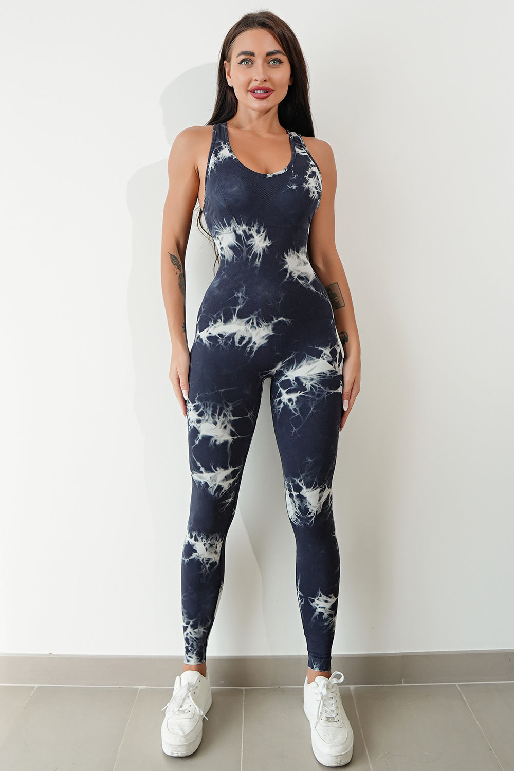 Printed Crisscross Wide Strap Jumpsuit