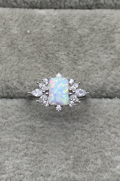 925 Sterling Silver Zircon and Opal Ring