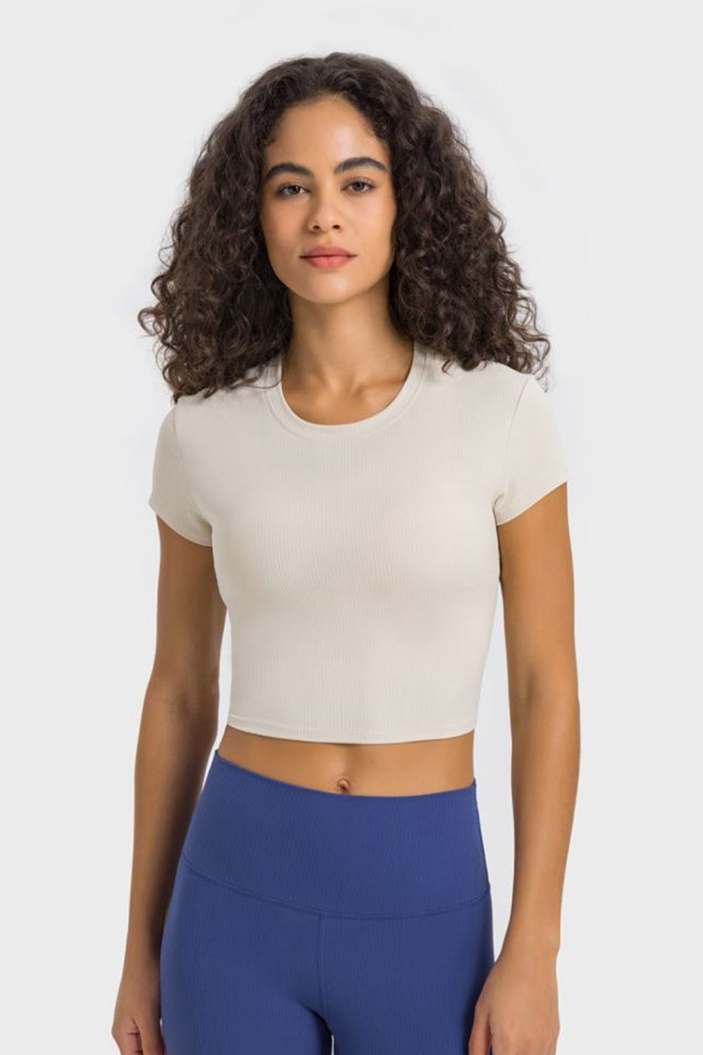 Millennia Round Neck Short Sleeve Cropped Sports T-Shirt