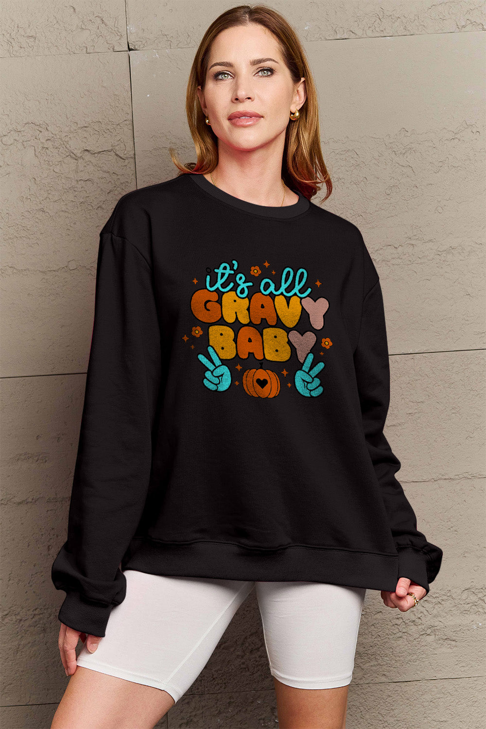 Simply Love Full Size IT'S ALL GRAVY BABY Long Sleeve Sweatshirt