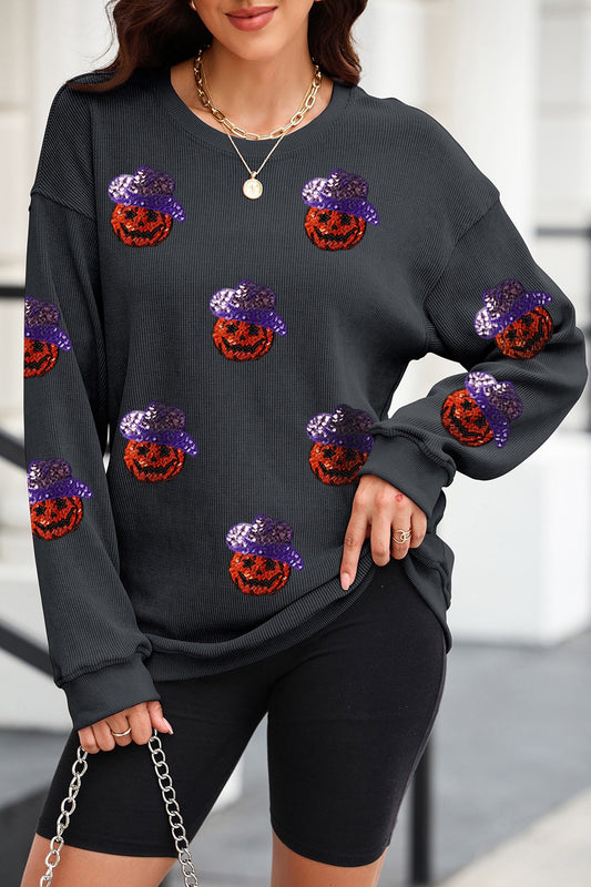 Sequin Pumpkin Long Sleeve Sweatshirt