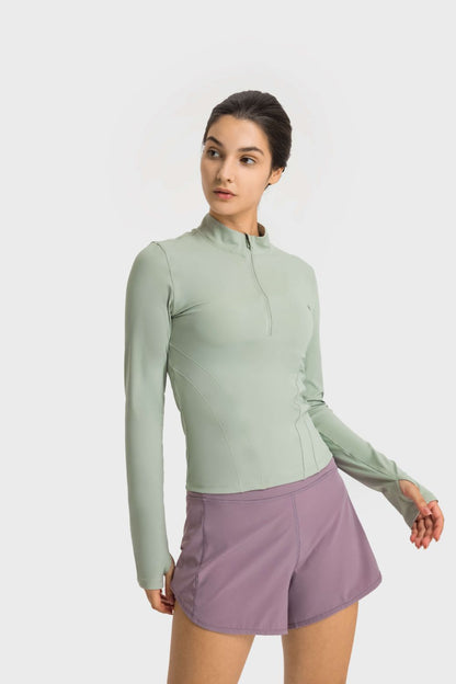 Millennia Half Zip Thumbhole Sleeve Sports Top