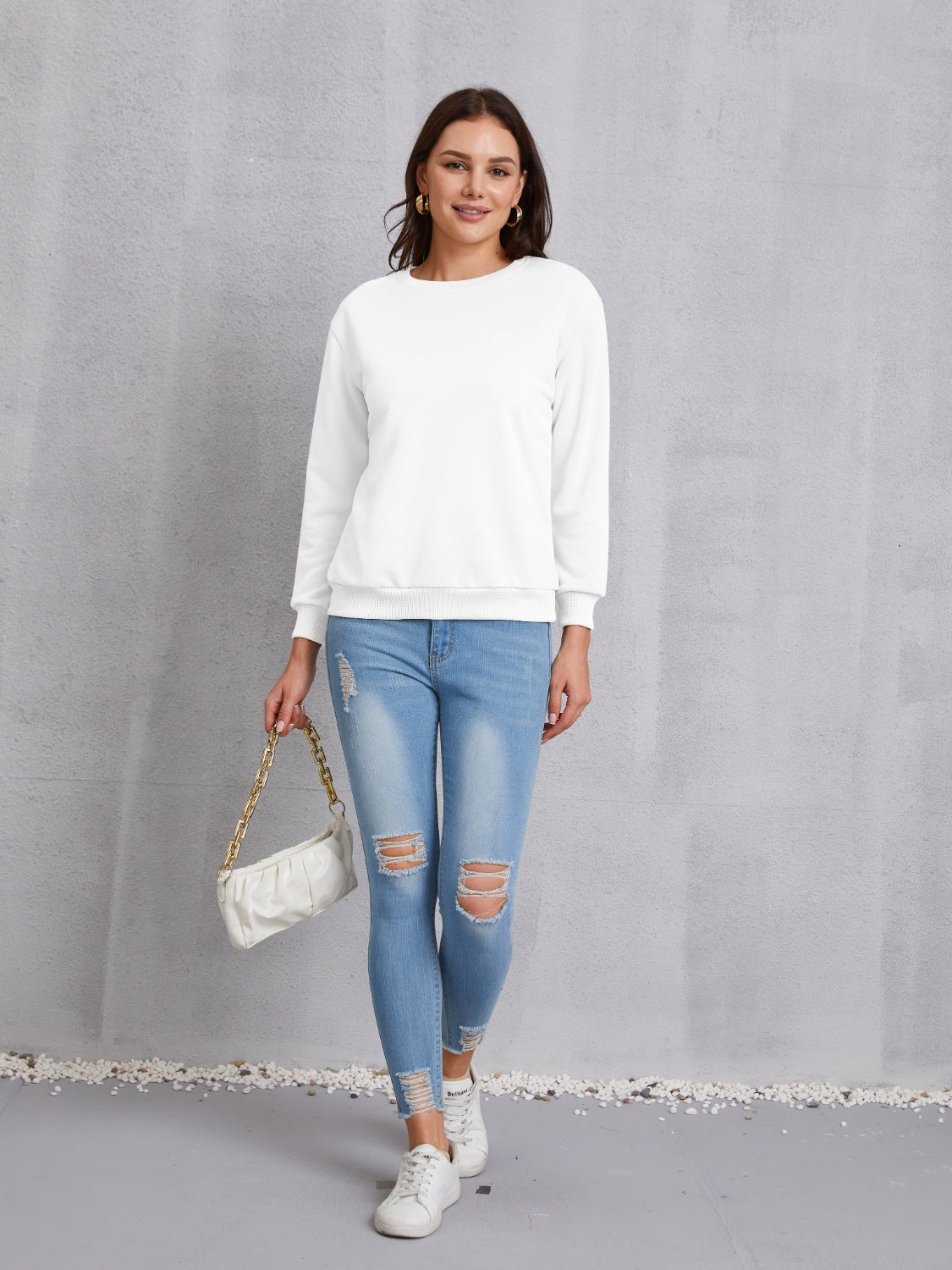 Round Neck Dropped Shoulder Sweatshirt