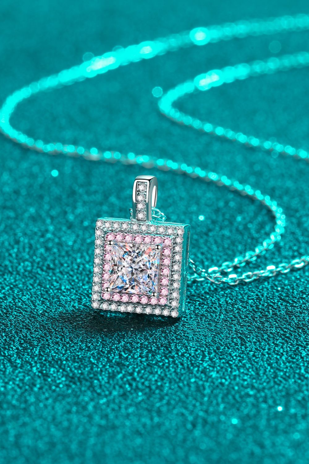 1 Carat Moissanite Square Pendant Chain Necklace