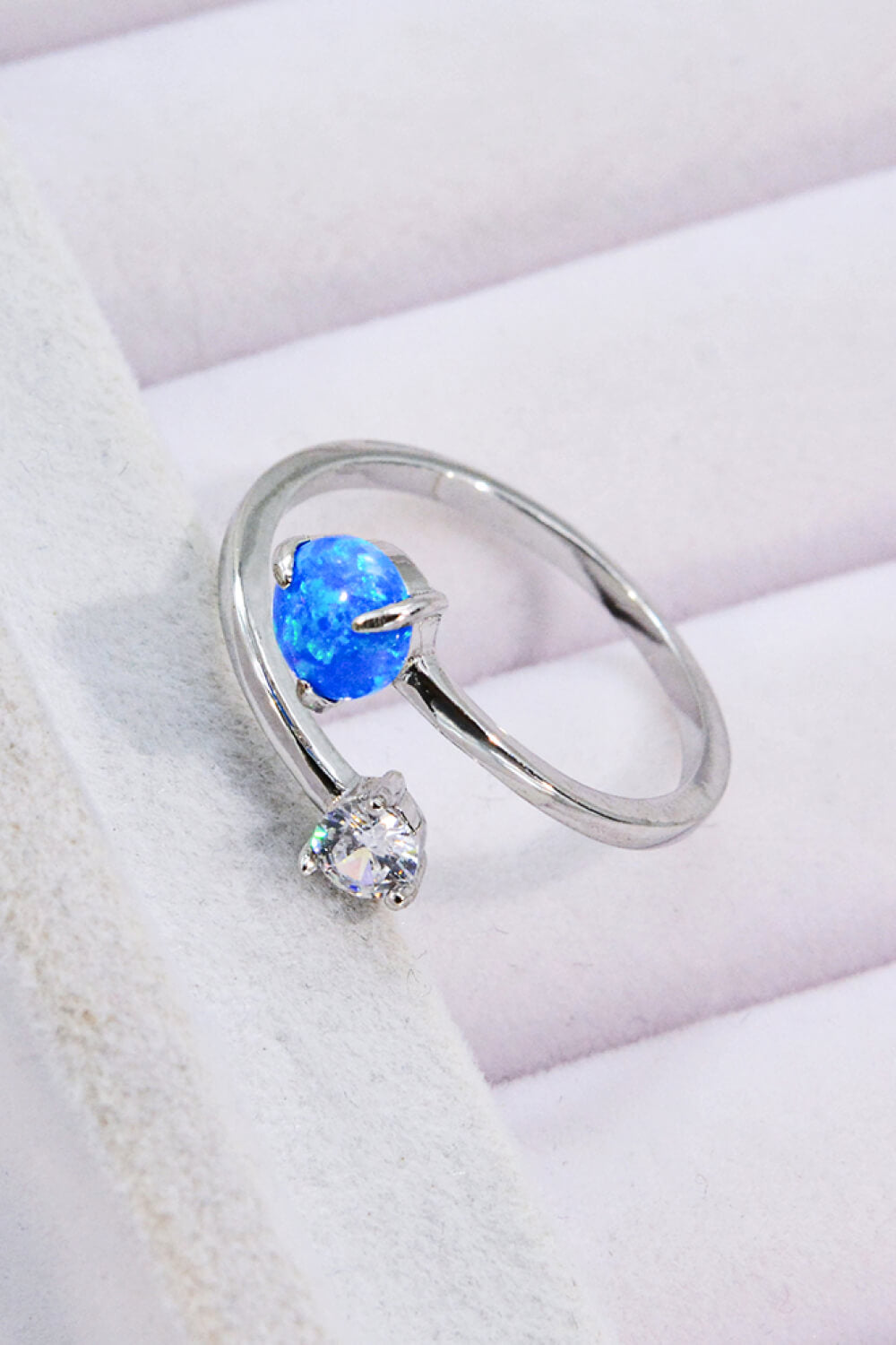 Opal and Zircon Open Ring