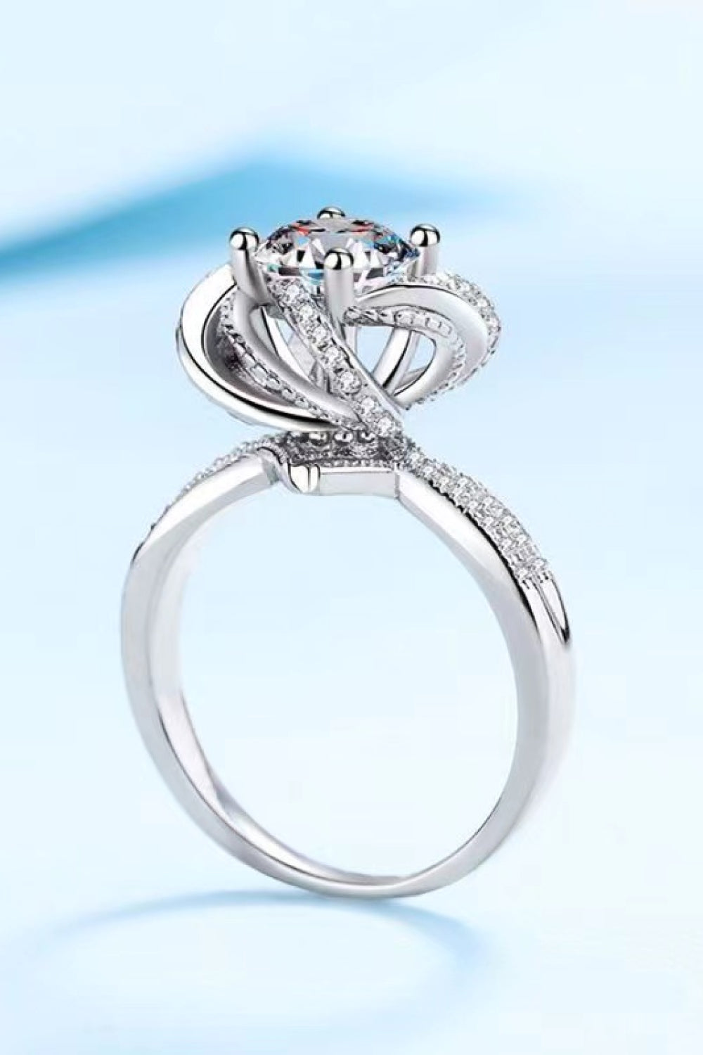 2 Carat Moissanite Floral Platinum-Plated Ring